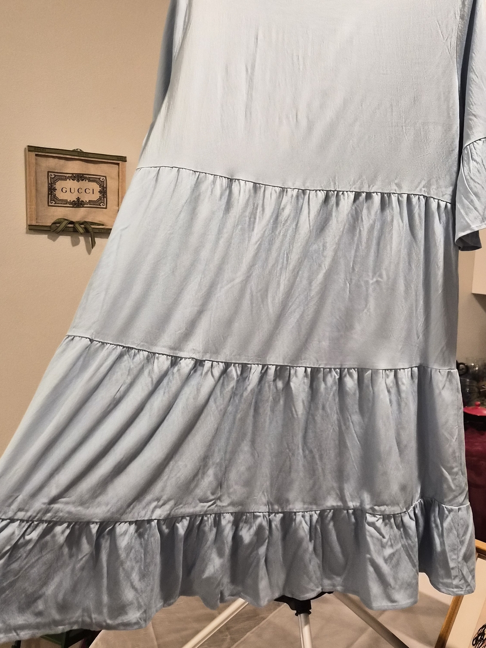 Brand New with Tags Chambray Blue Ruffled Tiered Babydoll Dress - Picture 13 of 16